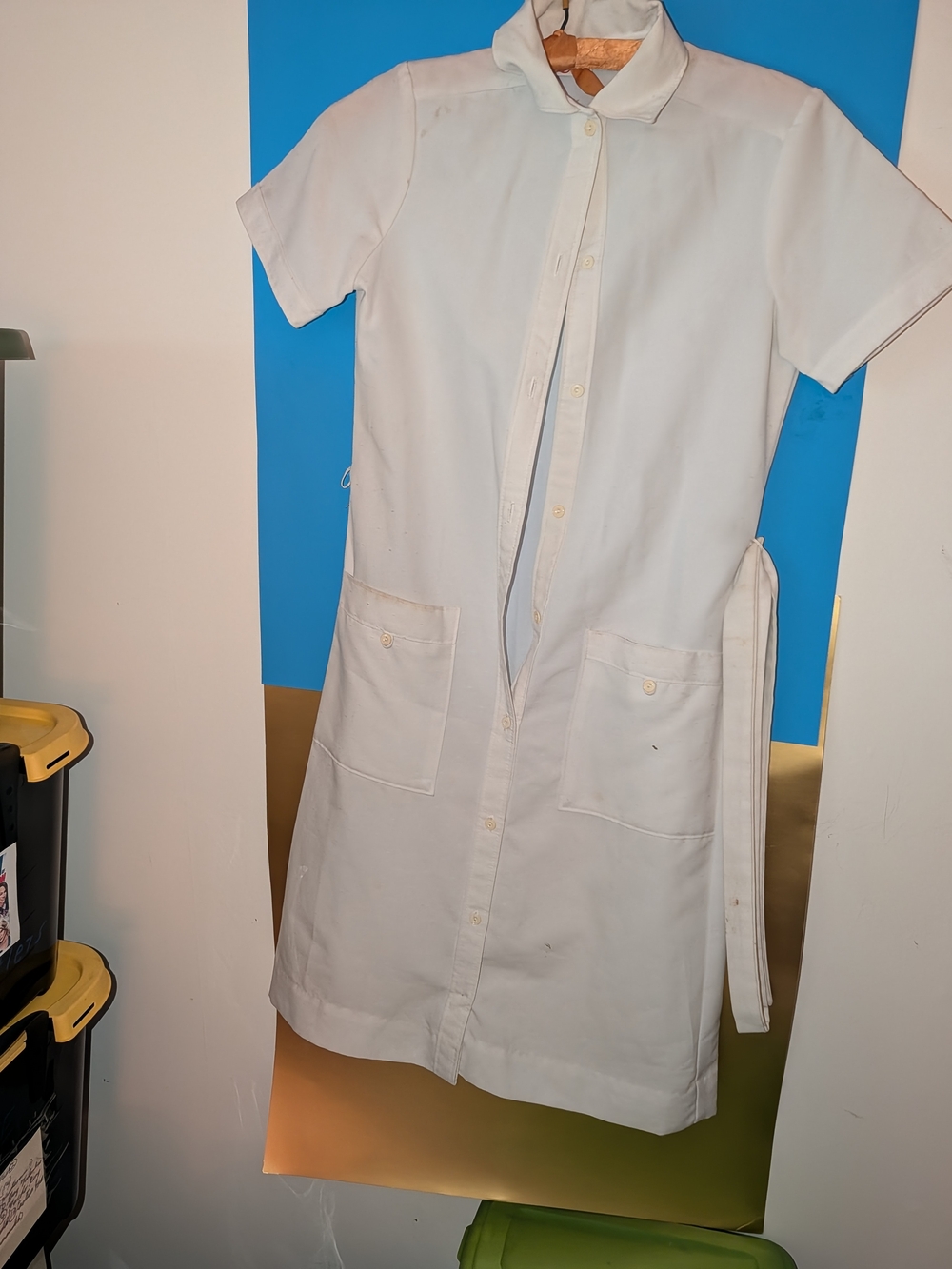 Crest White Short-Sleeve Button-Front Casual Shirt Dress